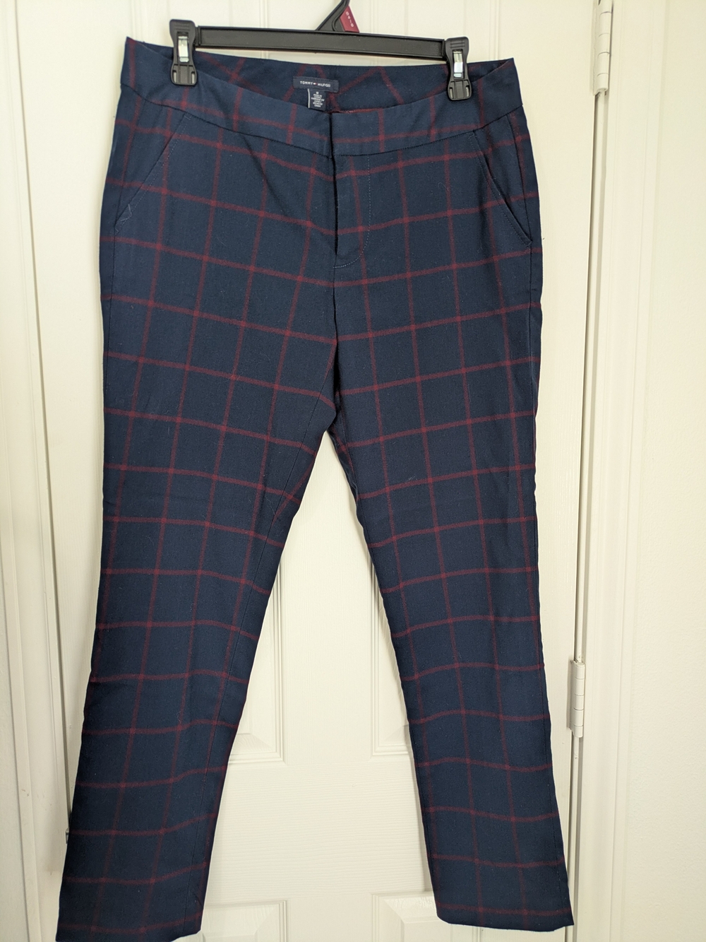 Tommy Hilfiger Navy Dress Pants with Burgundy Windowpane